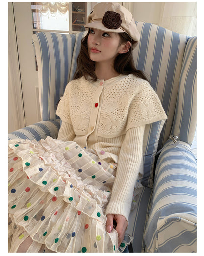 “Marshmallow Cloud Reverie” Cream Cape Knit Cardigan