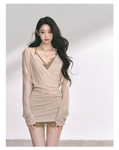 少也眼 “Cinnamon Lace Reverie" Fitted Dress Set 56589377878