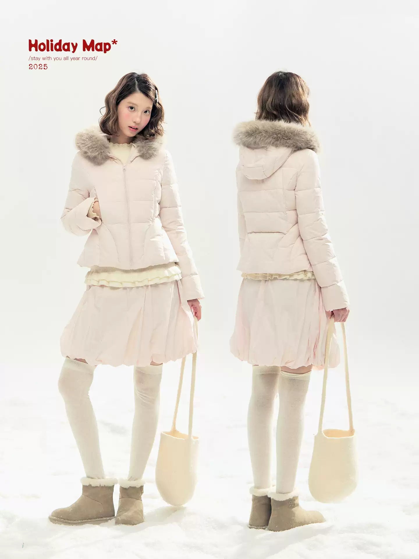 "Pink Bébé" Belle Pink Ballet Down Jacket & Quilted Bubble Mini Skirt Set