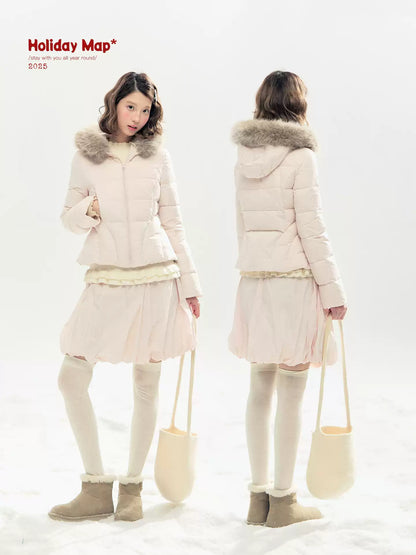 "Pink Bébé" Belle Pink Ballet Down Jacket & Quilted Bubble Mini Skirt Set