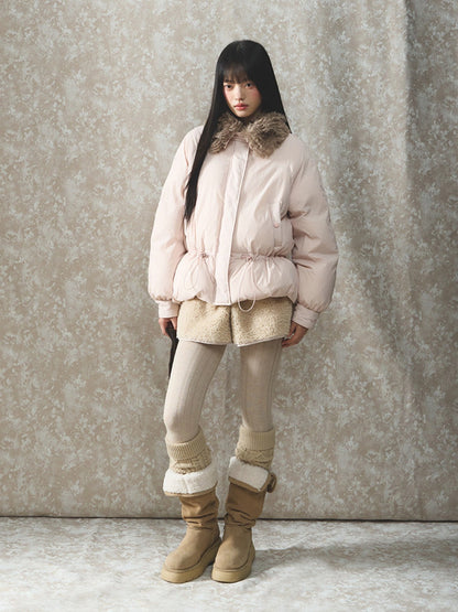 Soote Season - Sweet Cream Pink Faux-Fur Collar Puffer Jacket