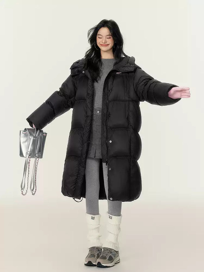 EPTISON - Jet Black Long 90% White Duck Down Puffer Coat