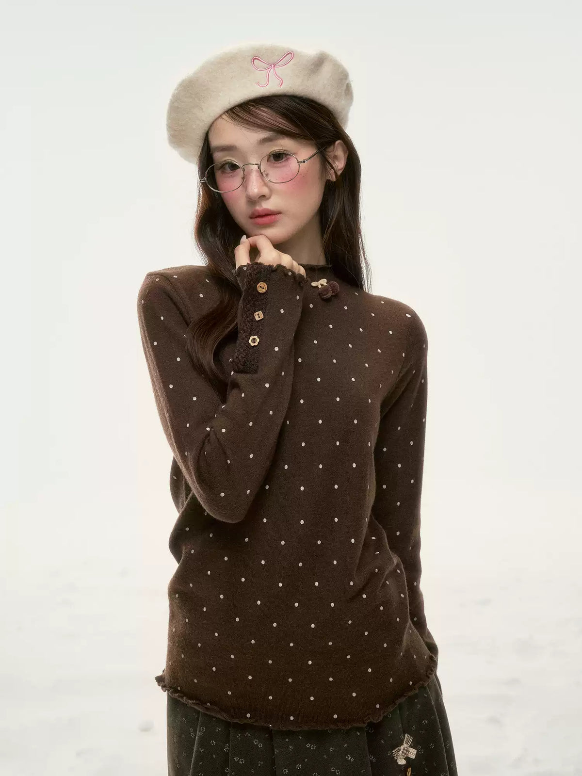 BIBIBENCY - Brown Polka Dot Knit Top