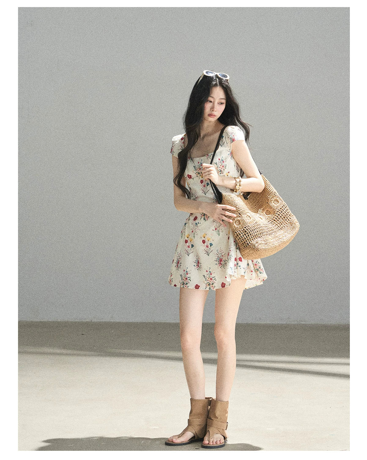 "Bloom Before Dawn" Dutch Cream Embroidered Floral Chiffon Mini Dress