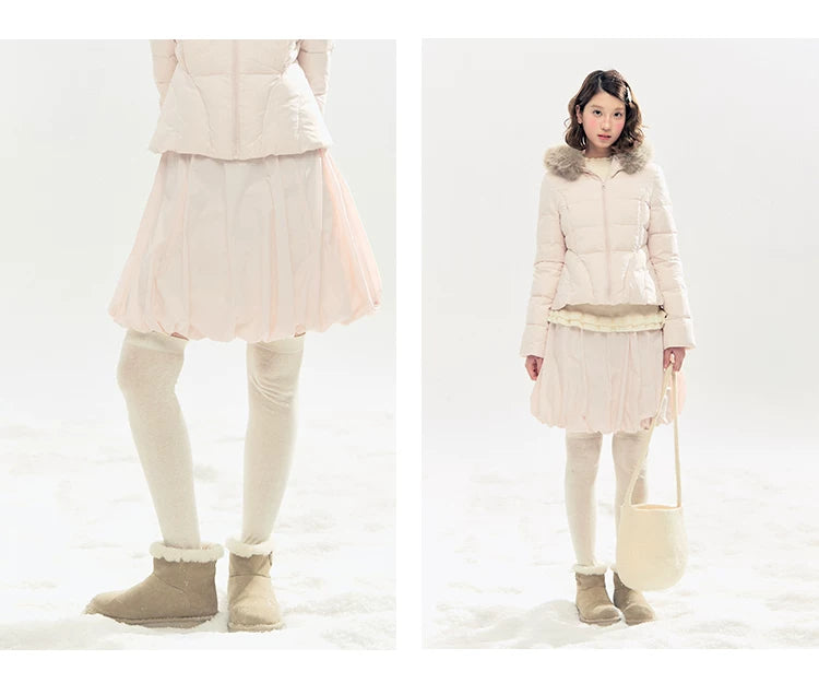 "Pink Bébé" Belle Pink Ballet Down Jacket & Quilted Bubble Mini Skirt Set