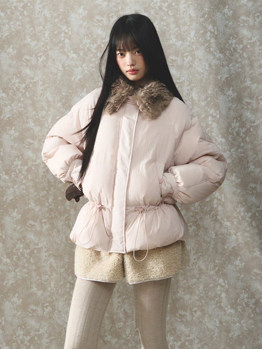 Soote Season - Sweet Cream Pink Faux-Fur Collar Puffer Jacket