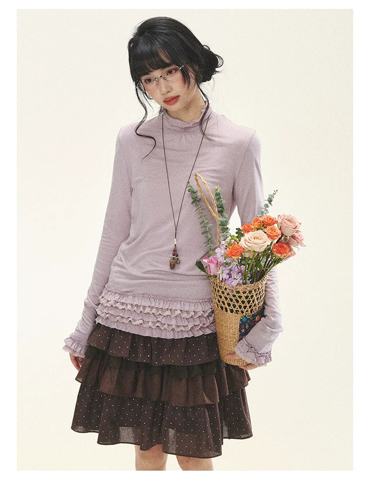 "Misty Ripples" Misty Lavender Lace Mock Neck Knit Top