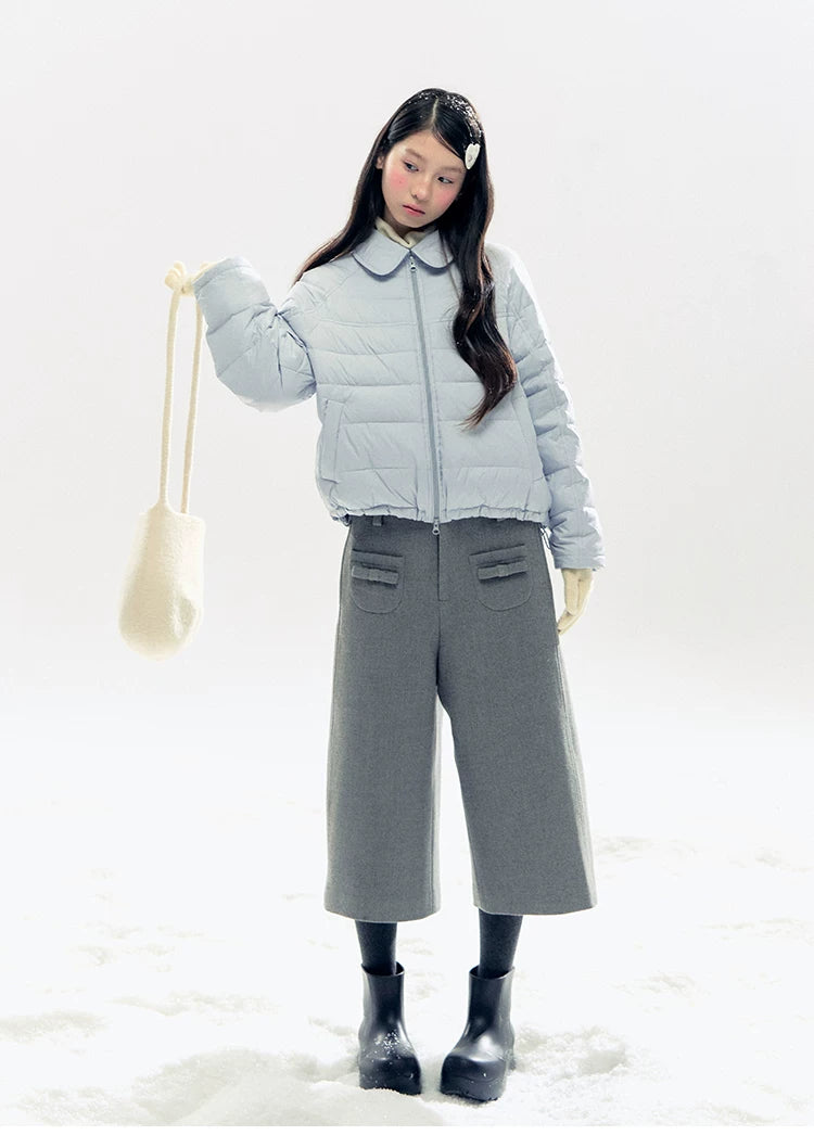 "Lily of the Valley Keepsake" Cropped Down Puffer Jacket (Pearl Beige/ Cloud Blue)