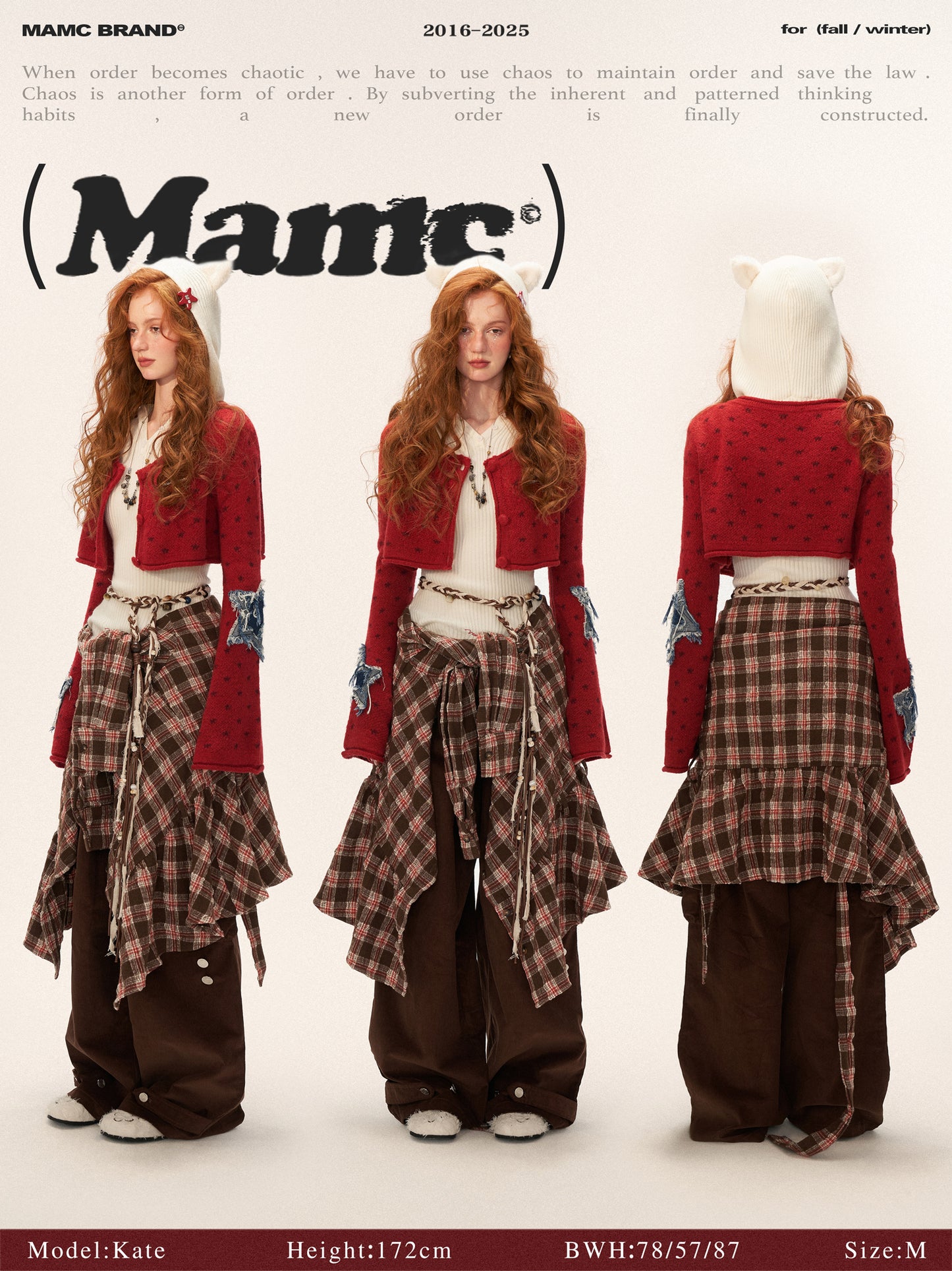 MAMC - Star Patch Cropped Knit Cardigan (Wine Red)