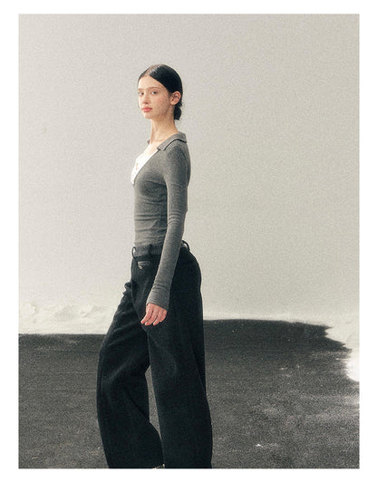 少也眼 “Silent Afterecho” Bow-Detail Top - Intellectual Gray