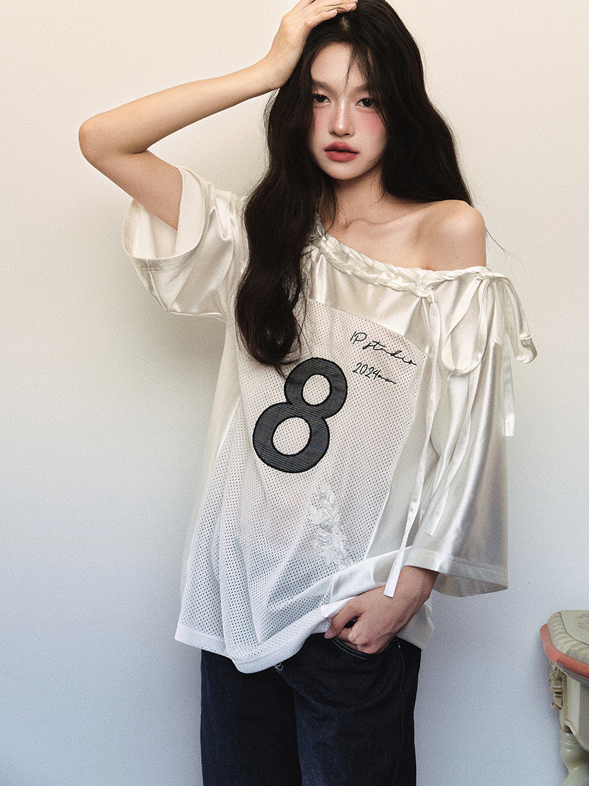1P - “The Girls” Glossy Mesh Rose Jersey Top