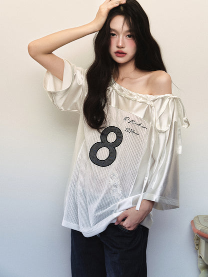 1P - “The Girls” Glossy Mesh Rose Jersey Top