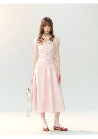 "Sakura Breeze Journal" Blush Pink Plaid Collar Dress LL2026226