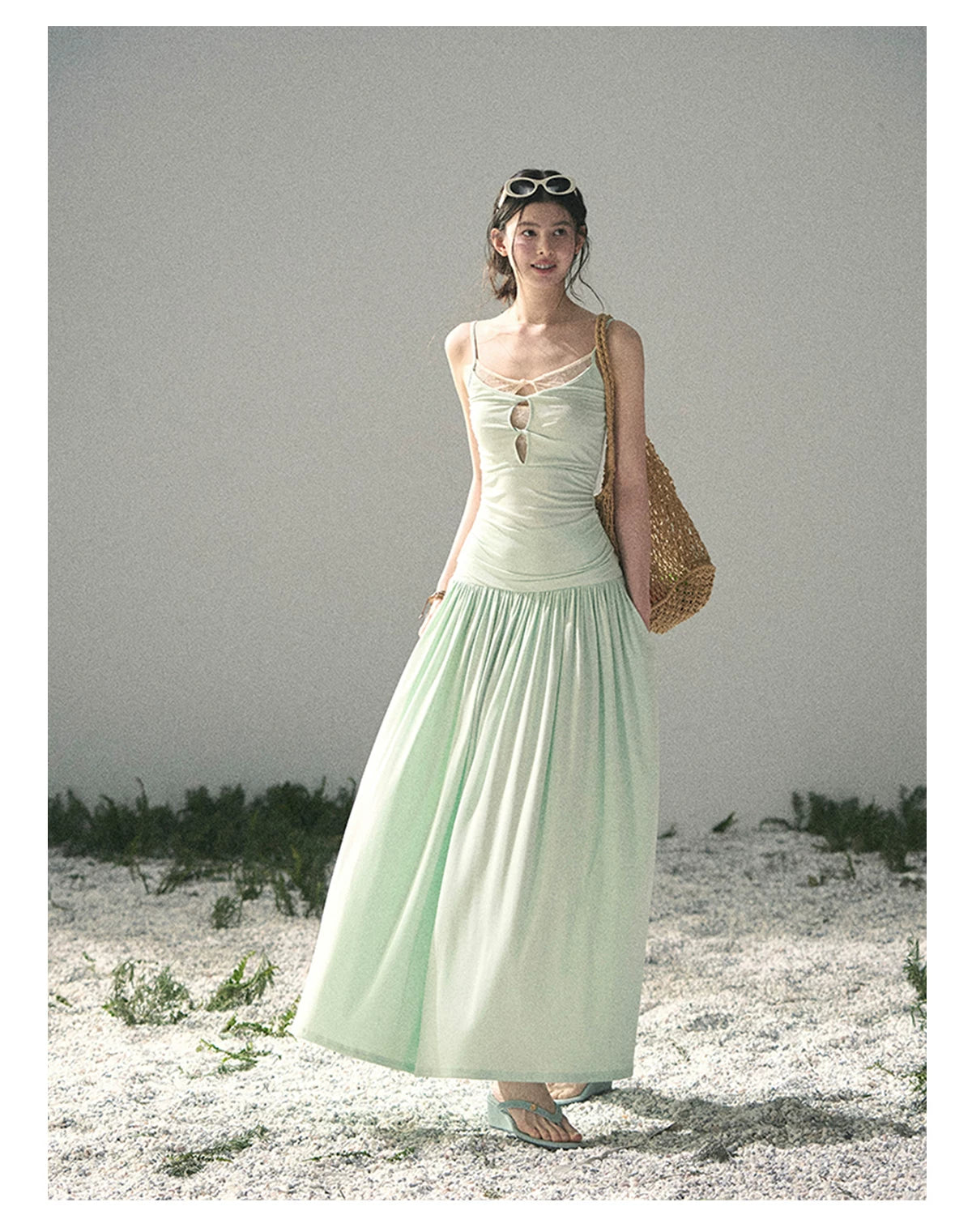 “Mint Afterglow” Jade Green Twist Cutout Top & Maxi Skirt