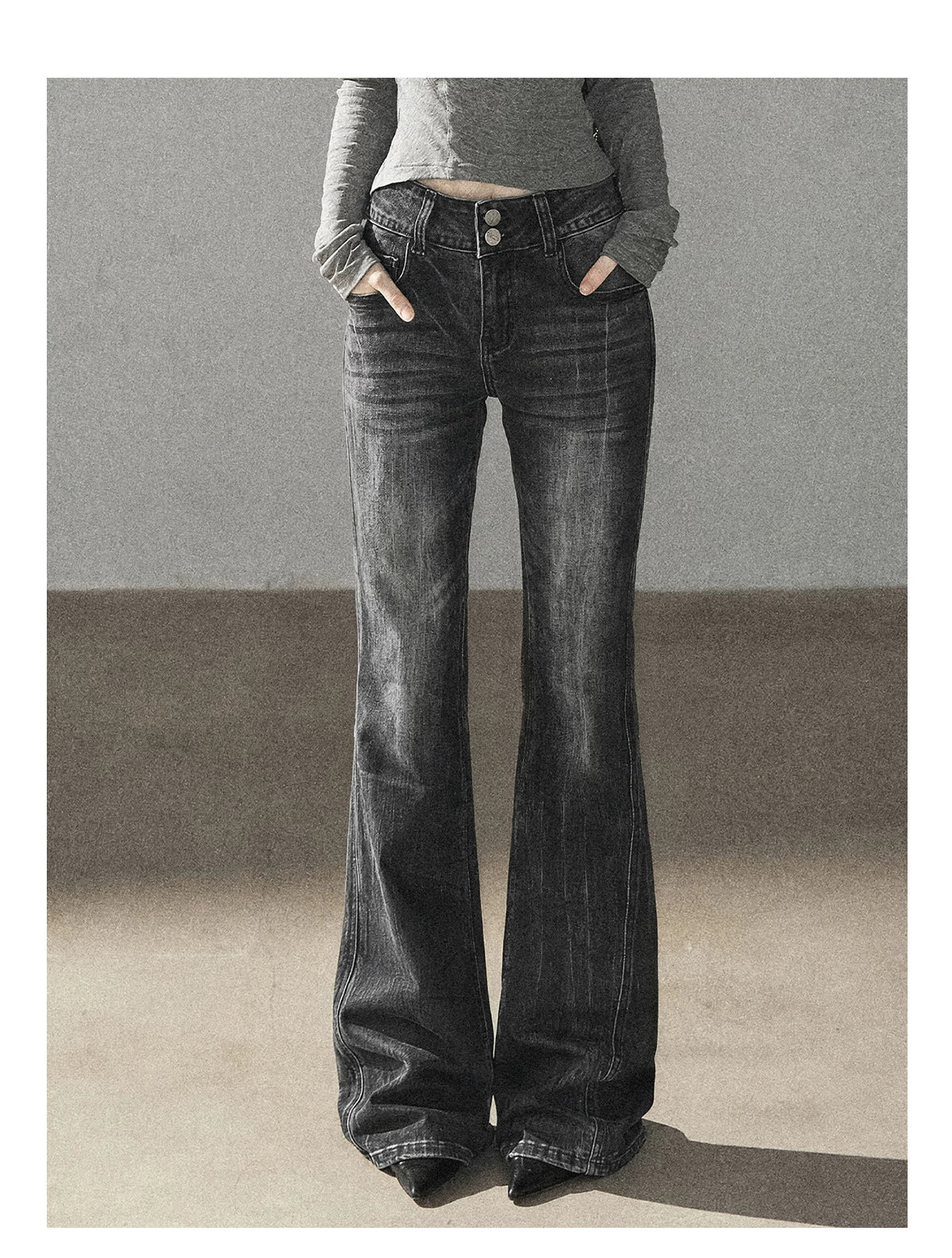 AOMALM - “Her Shoreline” American Vintage Slim Flare Jeans (Rock Black / Vintage Blue)