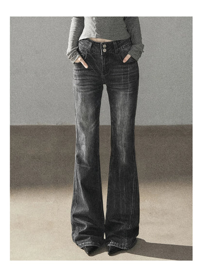 AOMALM - “Her Shoreline” American Vintage Slim Flare Jeans (Rock Black / Vintage Blue)