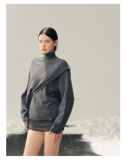少也眼 "Pine Haze" Smart Gray Turtleneck Knit Two-Piece Set