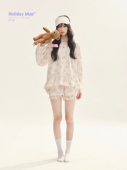"Floral Journal" Cream Floral Pajama Collection (Free Eye Mask)