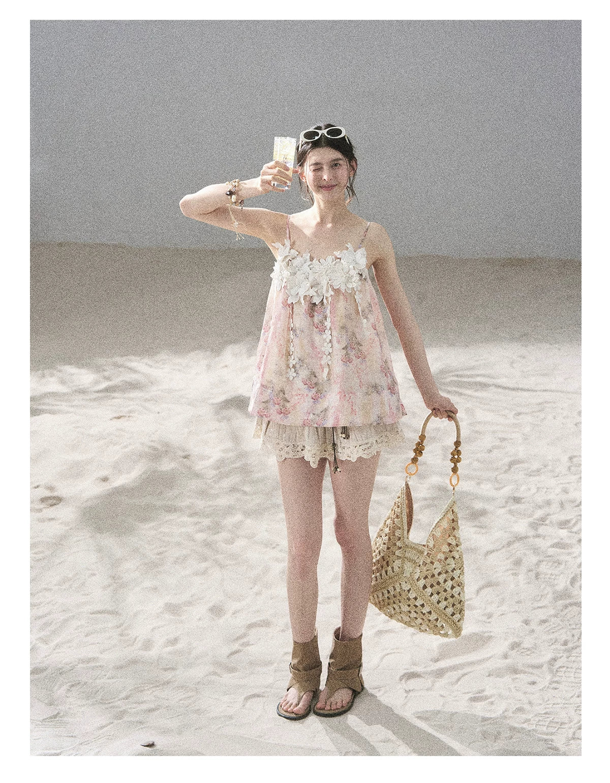 "Unscripted Romance" Dried Rose Embroidered Floral Cami Top