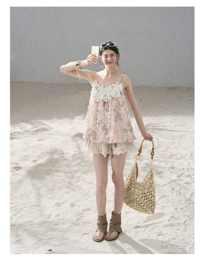 "Unscripted Romance" Dried Rose Embroidered Floral Cami Top