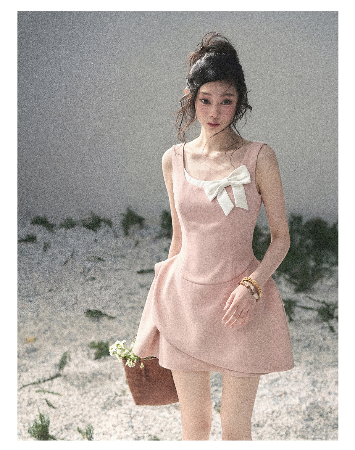 “Falling Sweetness” Ballet Pink Bow Mini Dress
