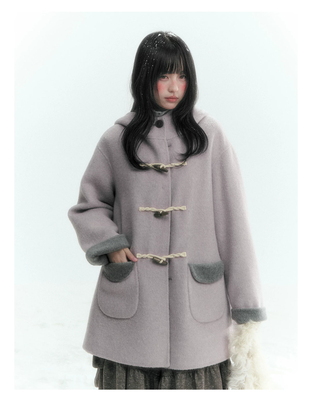 Horridale - Purple and Gray Reversible Hooded Wool Coat