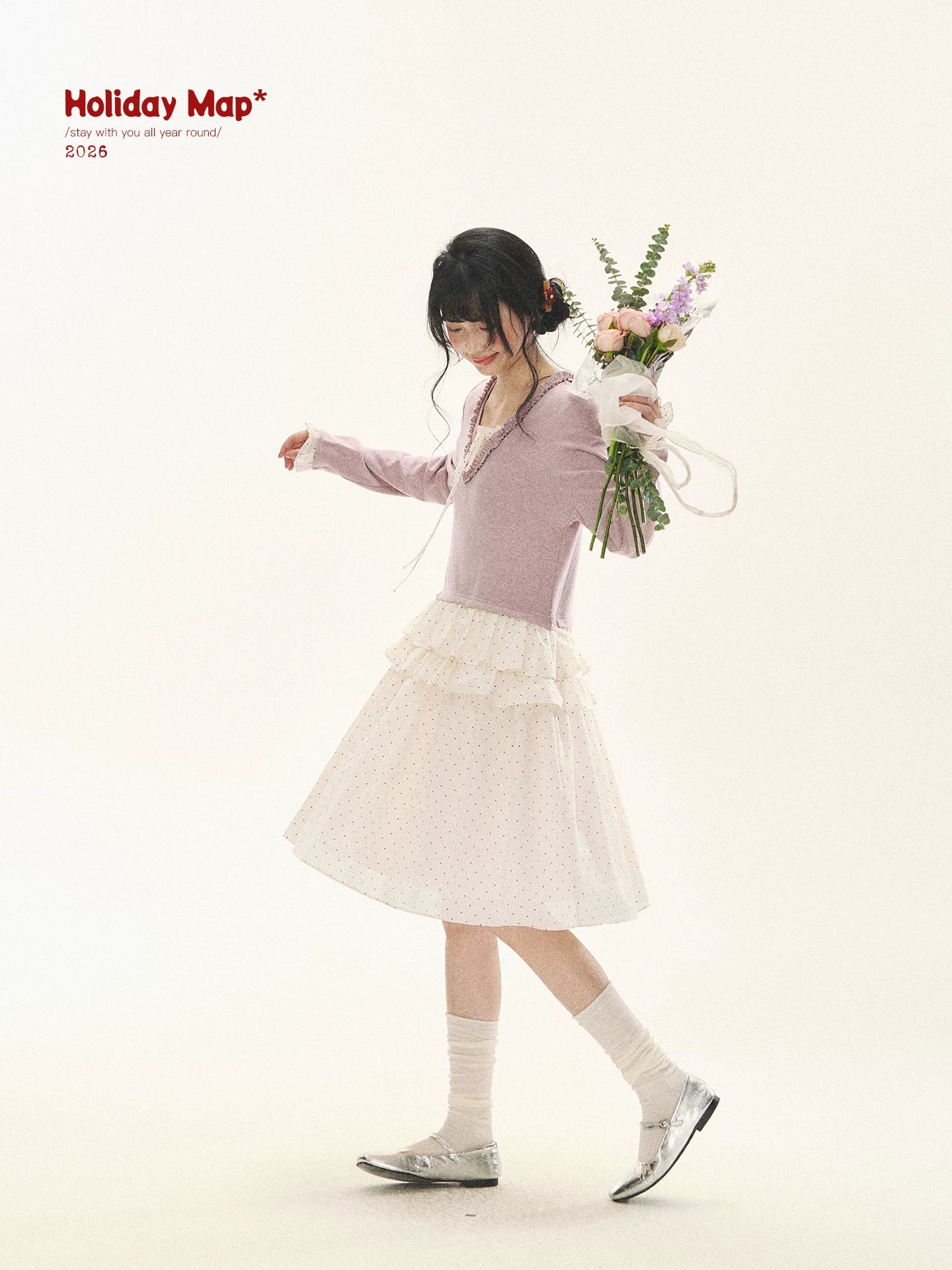 "Berry Layers" Smoky Wisteria Faux-Layer Bow Tiered Mini Dress