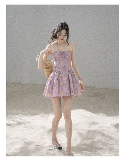 "Iris Bloom" Purple Iris Cami Mini Dress