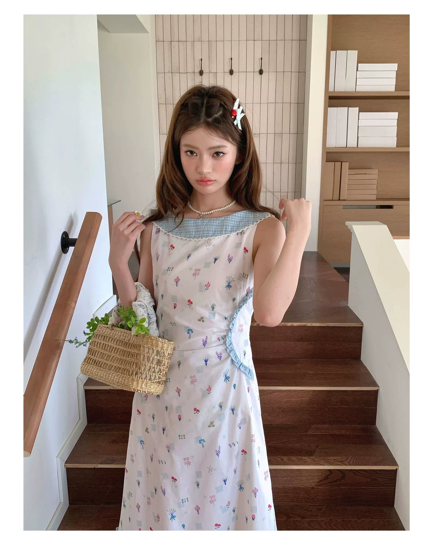“Blue Meadow Letter” Misty Blue Floral Maxi Dress
