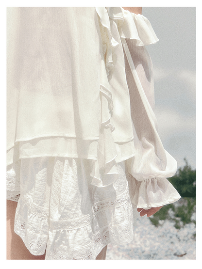 少也眼 “Heidi Heiress” Milk Apricot White Sheer Ruffle Top 142
