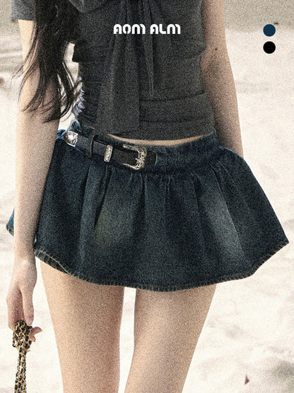 "Shimmer Across the Sea" Denim Bubble Skort (Rock Black/ Vintage Blue)