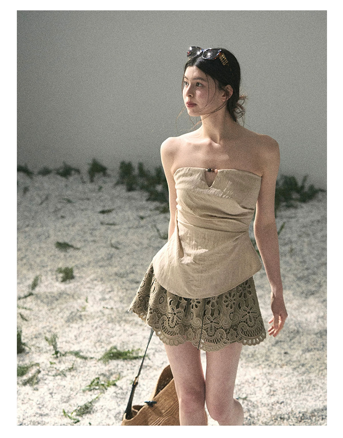 “Lost in Your Embrace” Roasted Pecan Lace Puff Skort