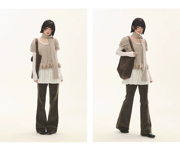 "Soft Fufu" Blush Pink Lace Puff Sleeve Knit Cardigan
