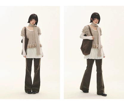 "Soft Fufu" Blush Pink Lace Puff Sleeve Knit Cardigan