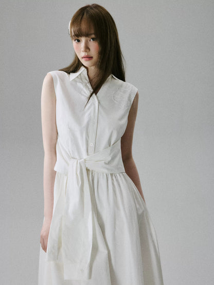 LOST FOREST - White Lyocell-Cotton Tie-Strap Pocket Maxi Dress