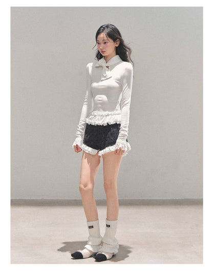 少也眼 “She Breaks the Moonlight” Ruffled Lace Knit Tee 11.18-3