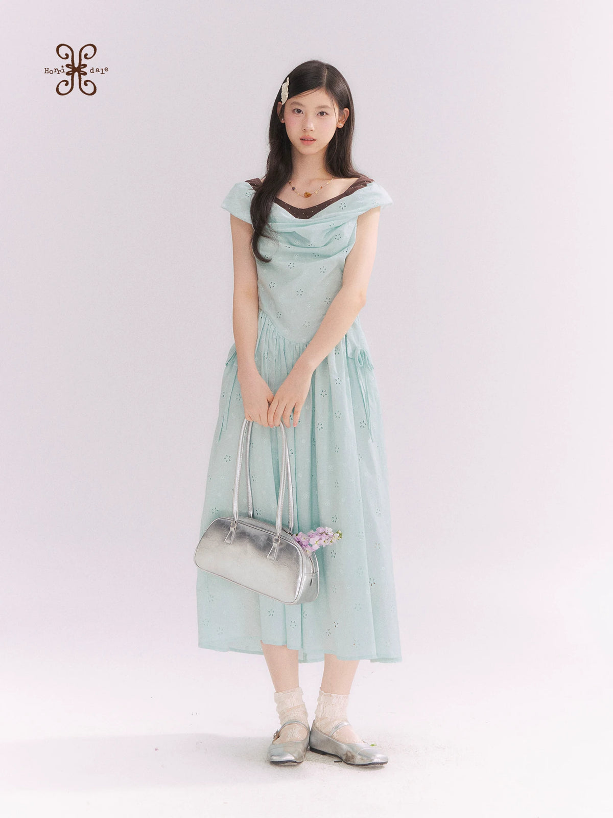 “Heartfelt Rendezvous” Mint Green French Embroidered Cutout Dress
