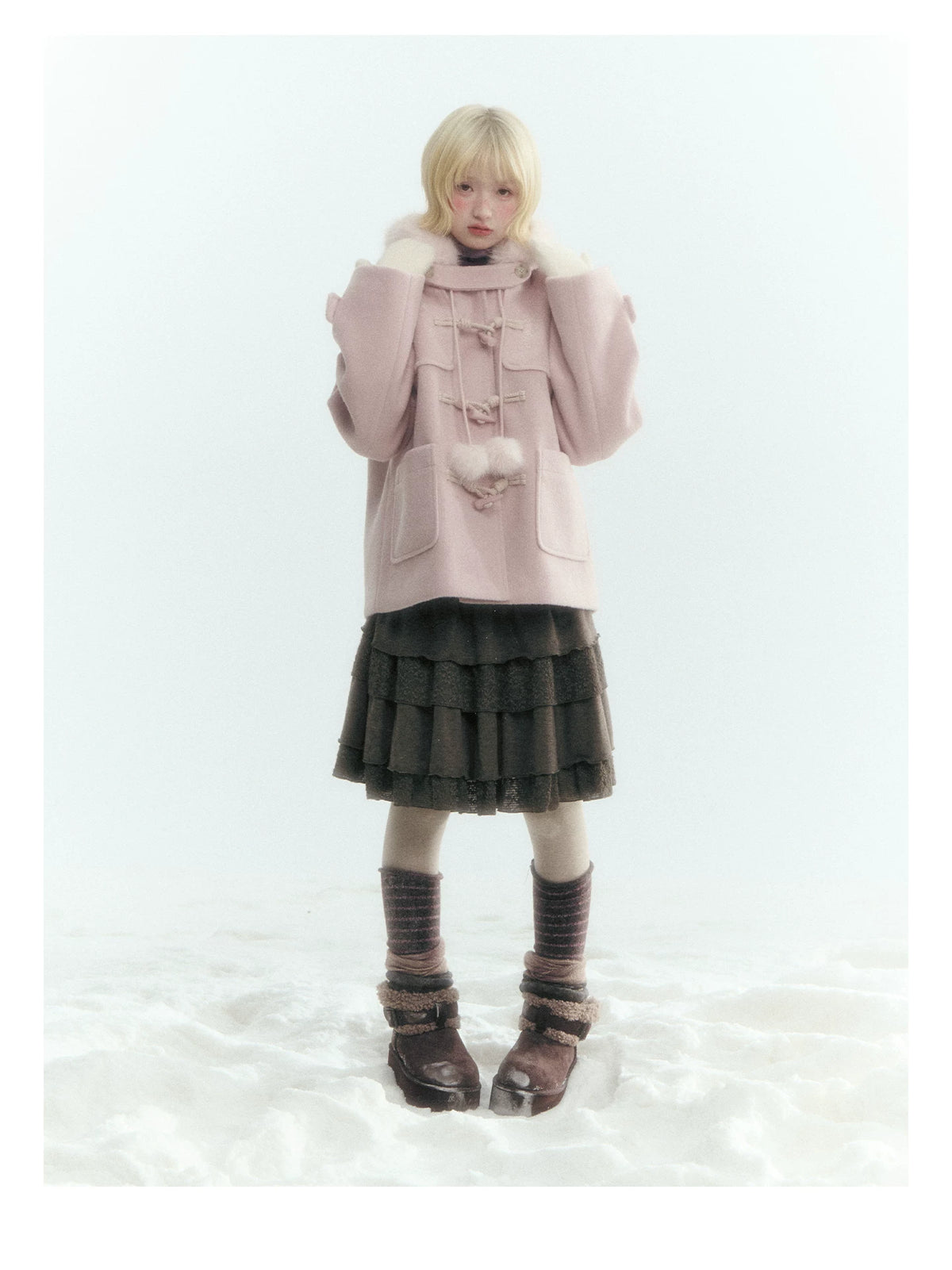 Horridale - Preppy Hooded Wool-Blend Duffle Coat with Pom-Pom Details – Mist Pink