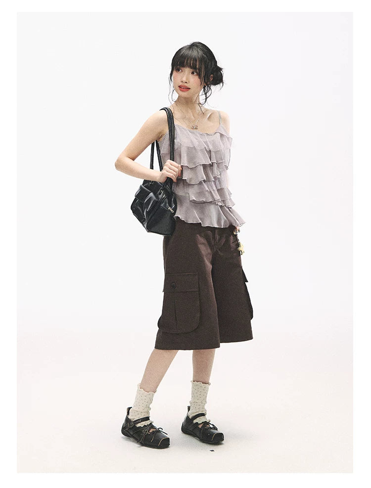 "Star Haven" Tiered Ruffle Cami Top (Cloud Blush Pink/ Moonlight Gray)