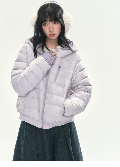 CAN - "Twilight Snow" Hooded 90% White Duck Down Puffer Jacket (Hibiscus Purple / Baby Pink / Water Blue)