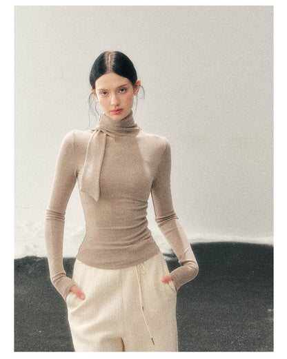 181225 “Pure Tone Essential” Semi-High Neck Soft Knit Base Top - Milk Tea Beige