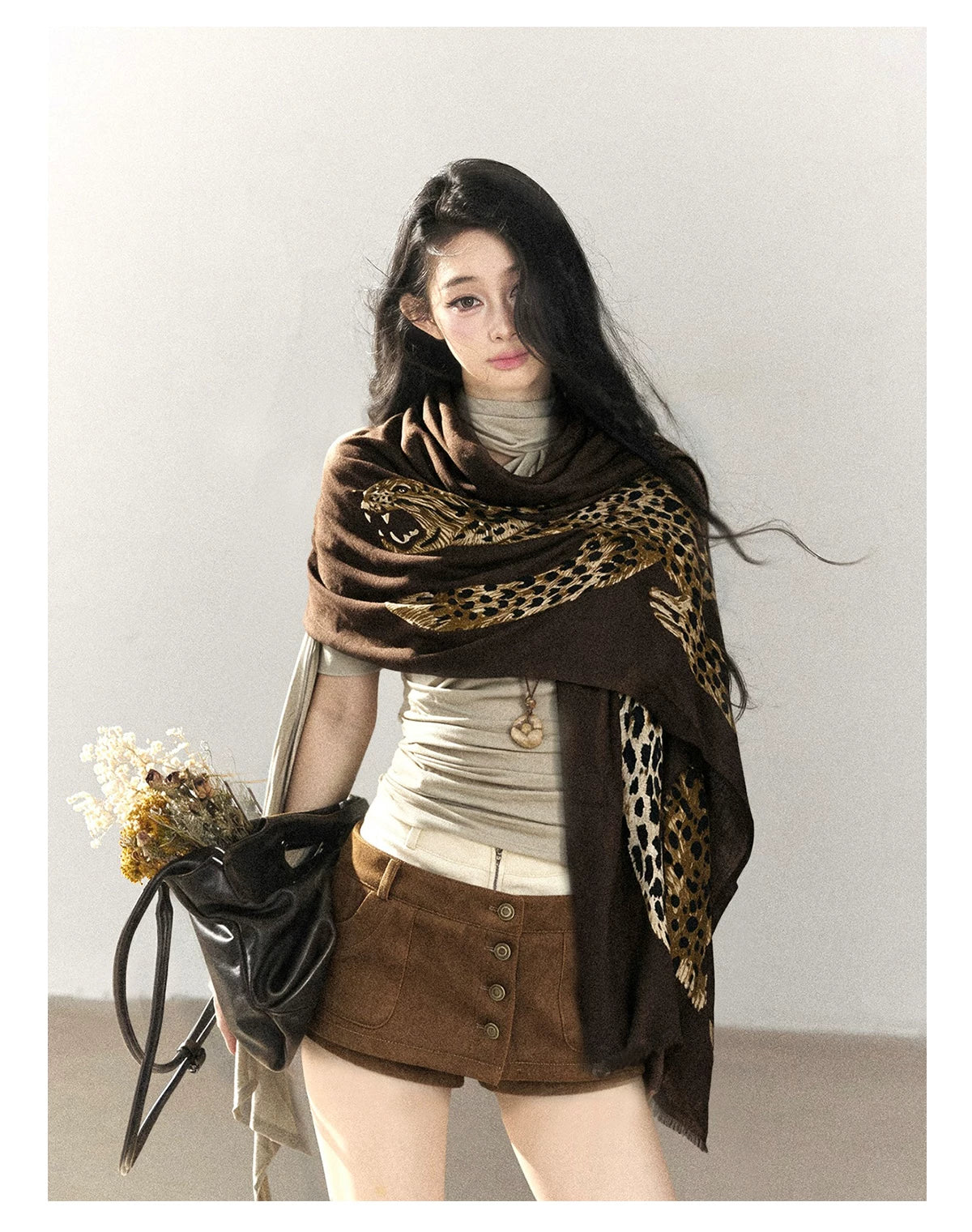 AOMALM - Korean-Style Leopard Print Shawl Scarf