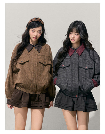 少也眼 "Wutong Leaves Falling" Hepburn Wool Tweed Jacket & Skirt Set