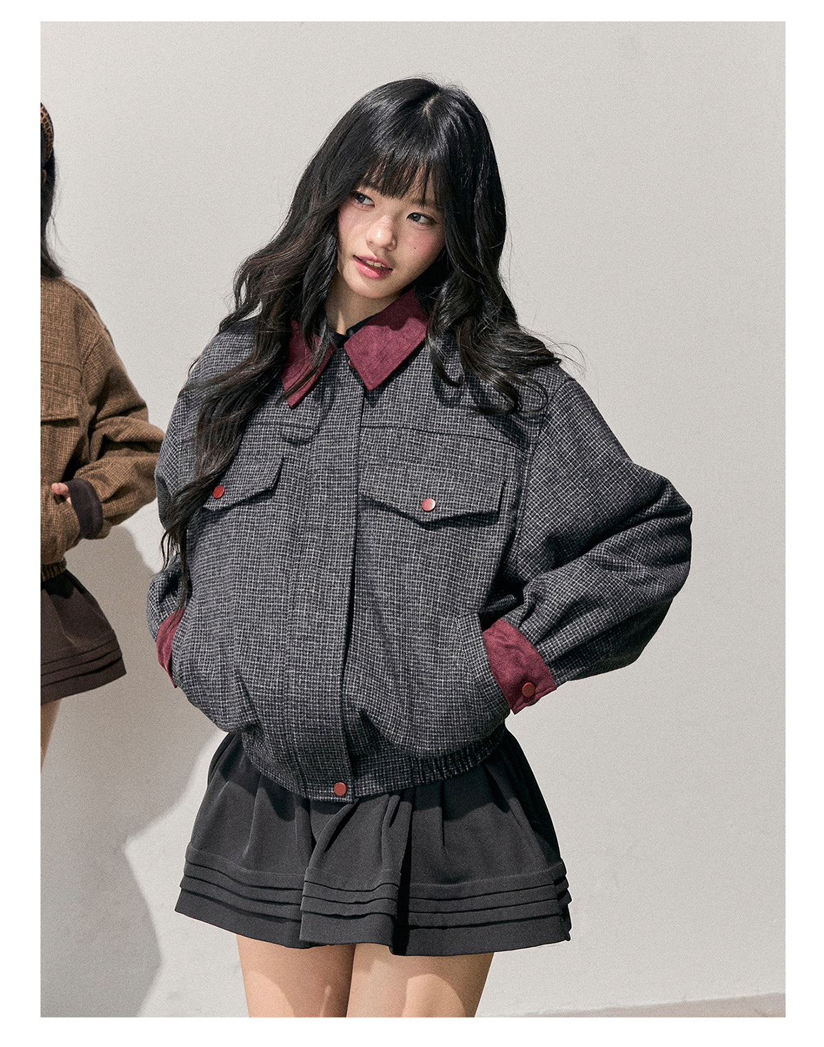 少也眼 "Wutong Leaves Falling" Hepburn Wool Tweed Jacket & Skirt Set