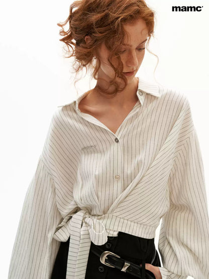 MAMC - White French Striped Wrap Waist Shirt