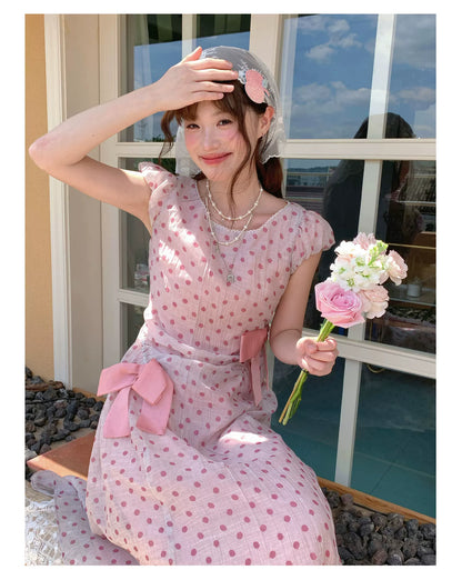 [RF] “Pink Mist Polka” Vintage Polka Dot Maxi Dress