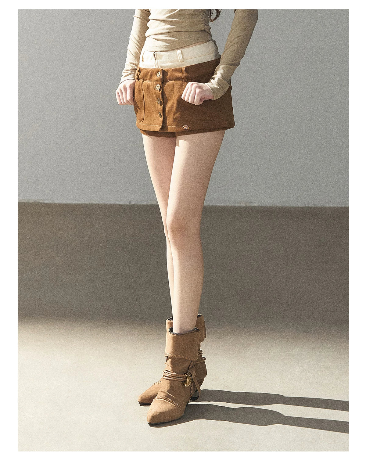 AOMALM - "Among the Oak Trees" Toasted Pecan Faux Suede Skort