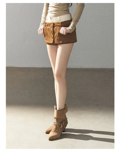AOMALM - "Among the Oak Trees" Toasted Pecan Faux Suede Skort