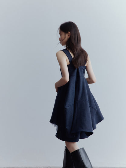 FUSSED Fantasy Manta Layered Mesh A-Line Dress – Midnight Blue FOF-25AW199a