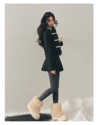 少也眼 "Silent Devotion" Quilted Fringe Wool Coat - Quiet Black